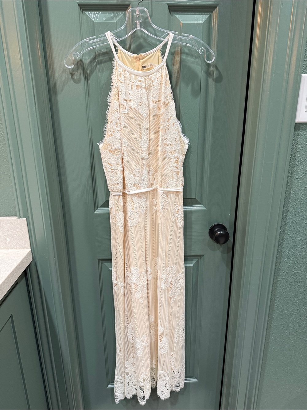 Chelsea & Violet Cream Lace Halter Maxi